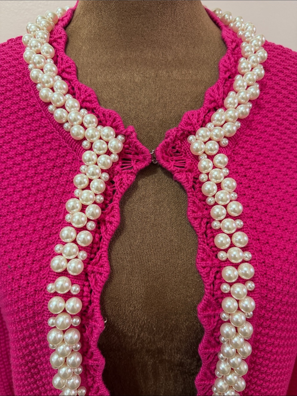 Boston Proper. Crochet Pink Perl Cardigan. Size S. - Picture 3 of 10